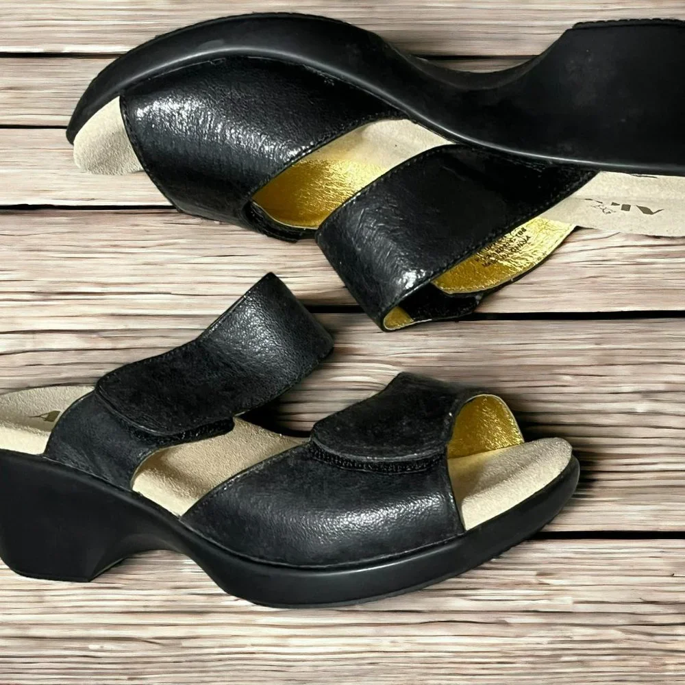 Alegria Asha‎ Black Crackle Black Leather Sandals Size 36